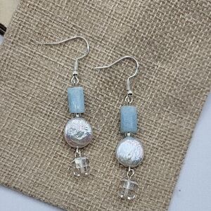 Handcrafted Pearl and Aquamarine Dangle Earrings